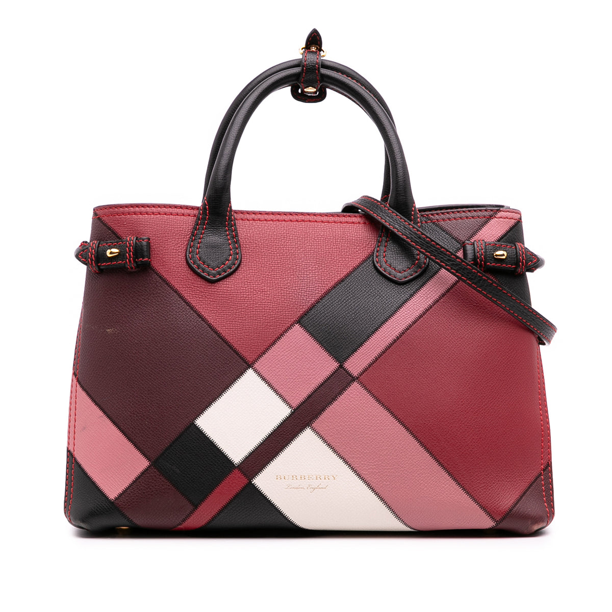 Medium Leather Patchwork and House Check Banner Satchel