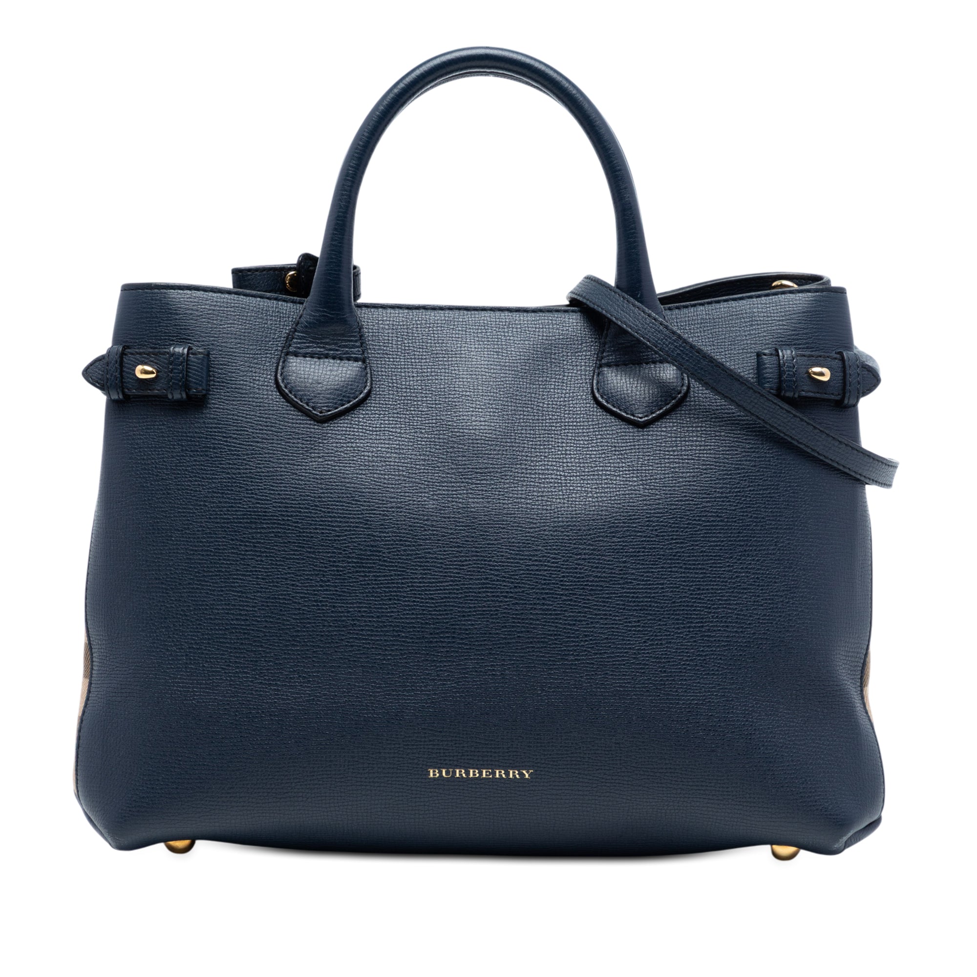 Medium Leather and House Check Banner Satchel