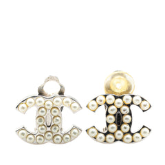 Silver Plated CC Faux Pearl Clip On Earrings