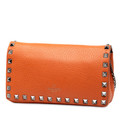 Pebbled Calfskin Rockstud Clutch on Chain