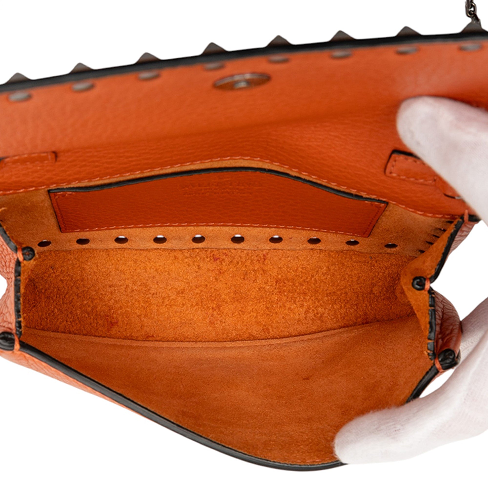 Pebbled Calfskin Rockstud Clutch on Chain