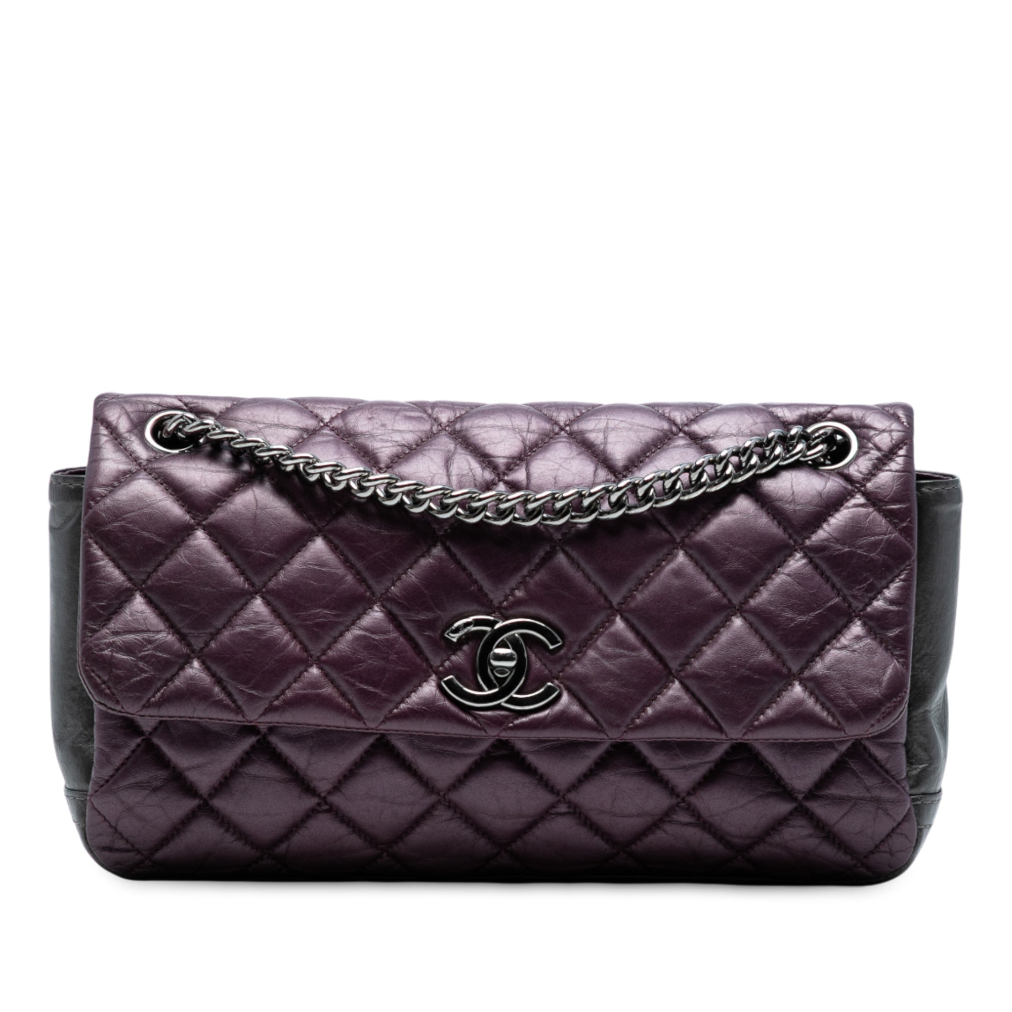 Small Bicolor Quilted Aged Calfskin Lady Pearly Flap