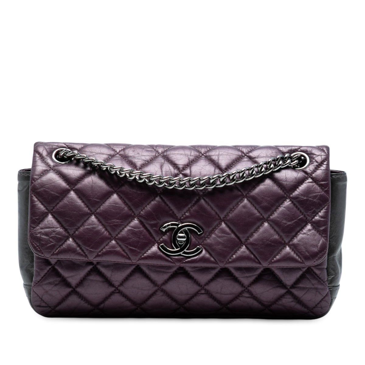 Small Bicolor Quilted Aged Calfskin Lady Pearly Flap