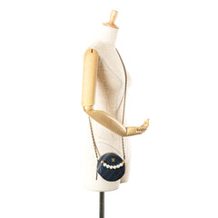 Quilted Goatskin Chic Pearls Chain Round Clutch With Chain