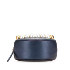 Quilted Goatskin Chic Pearls Chain Round Clutch With Chain