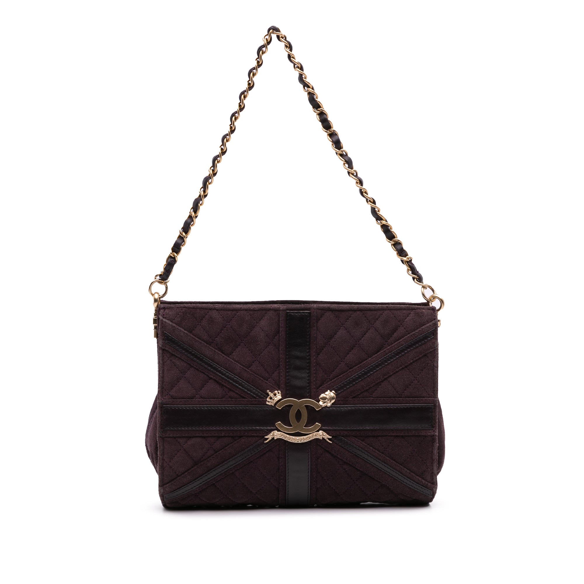 Quilted Suede Union Jack Clutch with Chain
