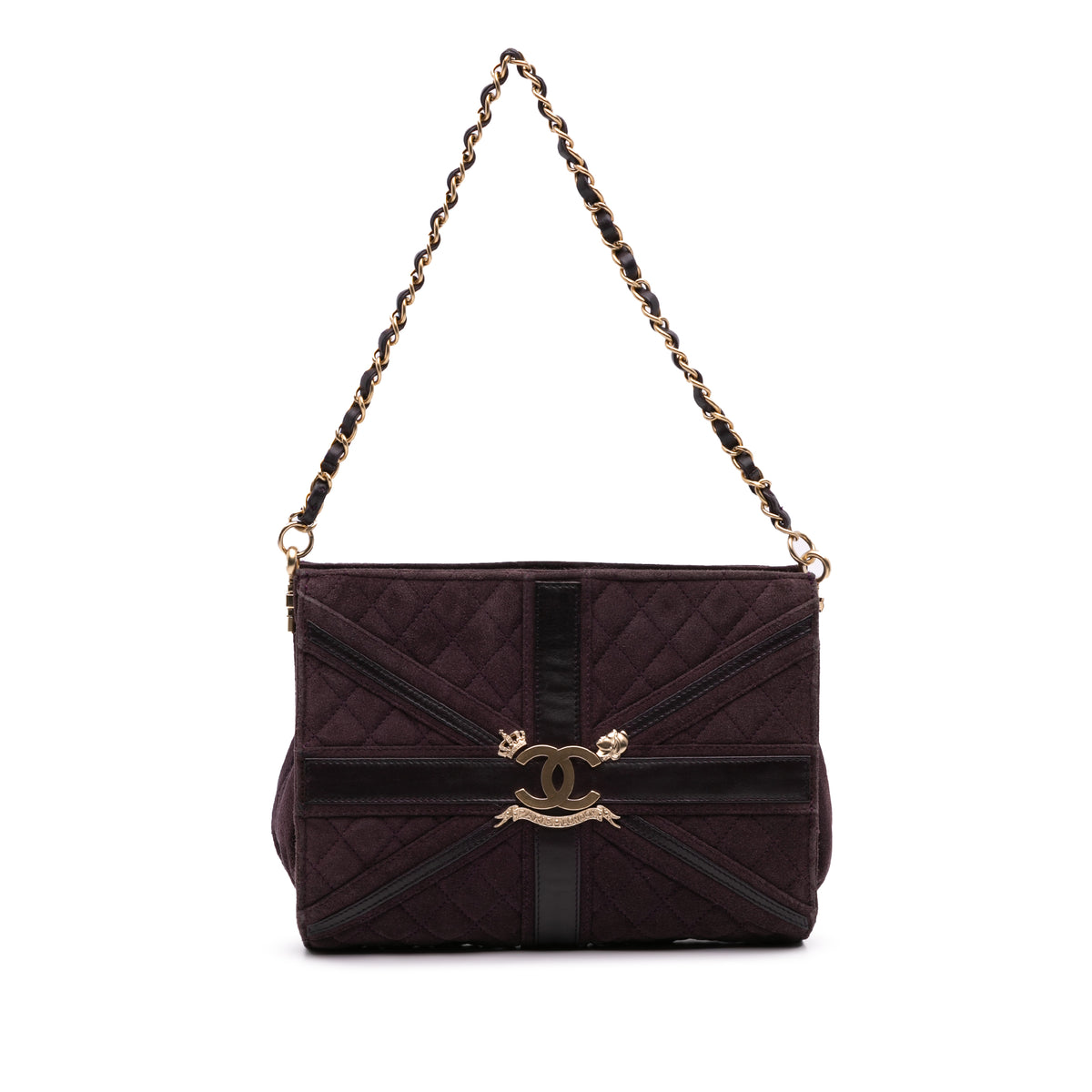 Quilted Suede Union Jack Clutch with Chain