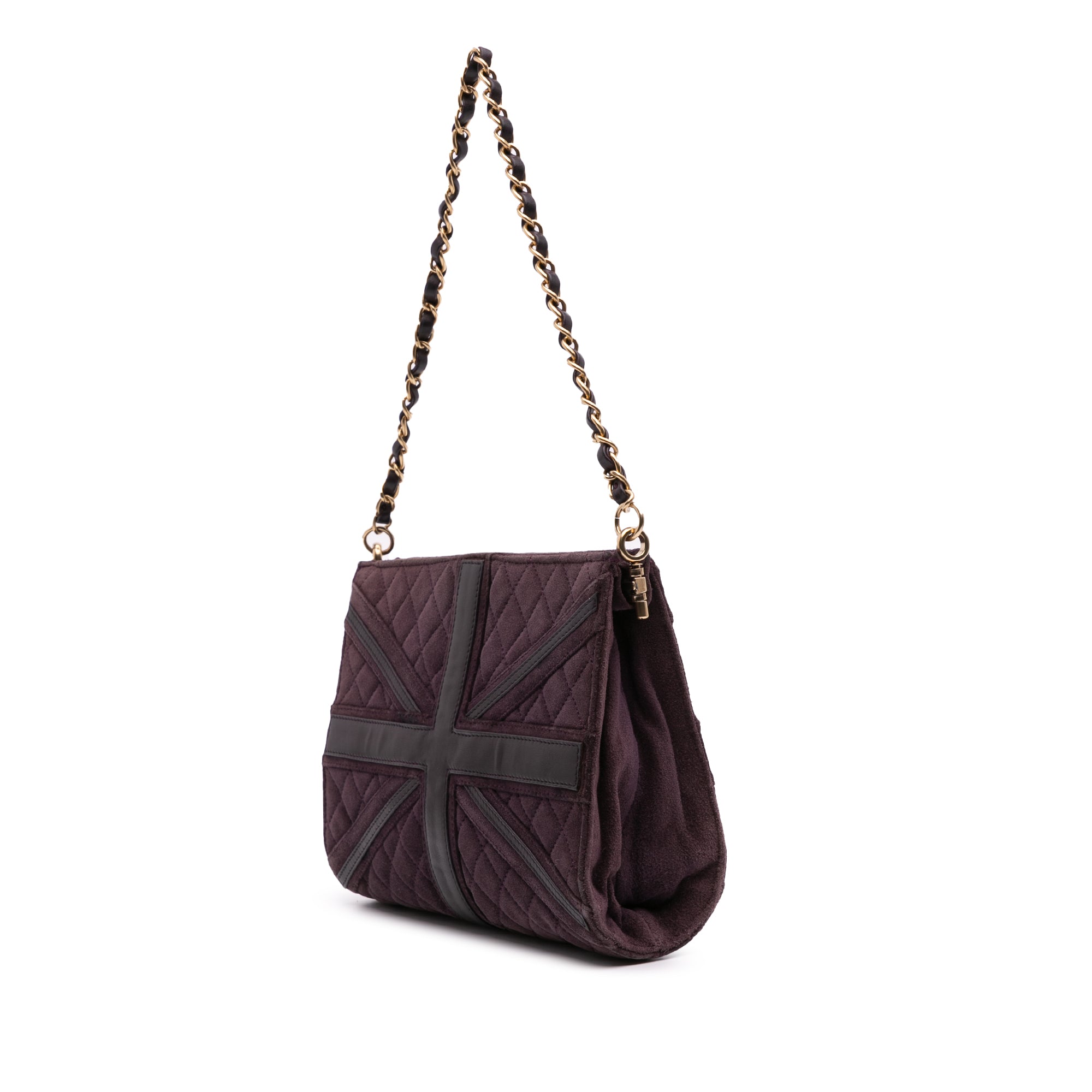 Quilted Suede Union Jack Clutch with Chain