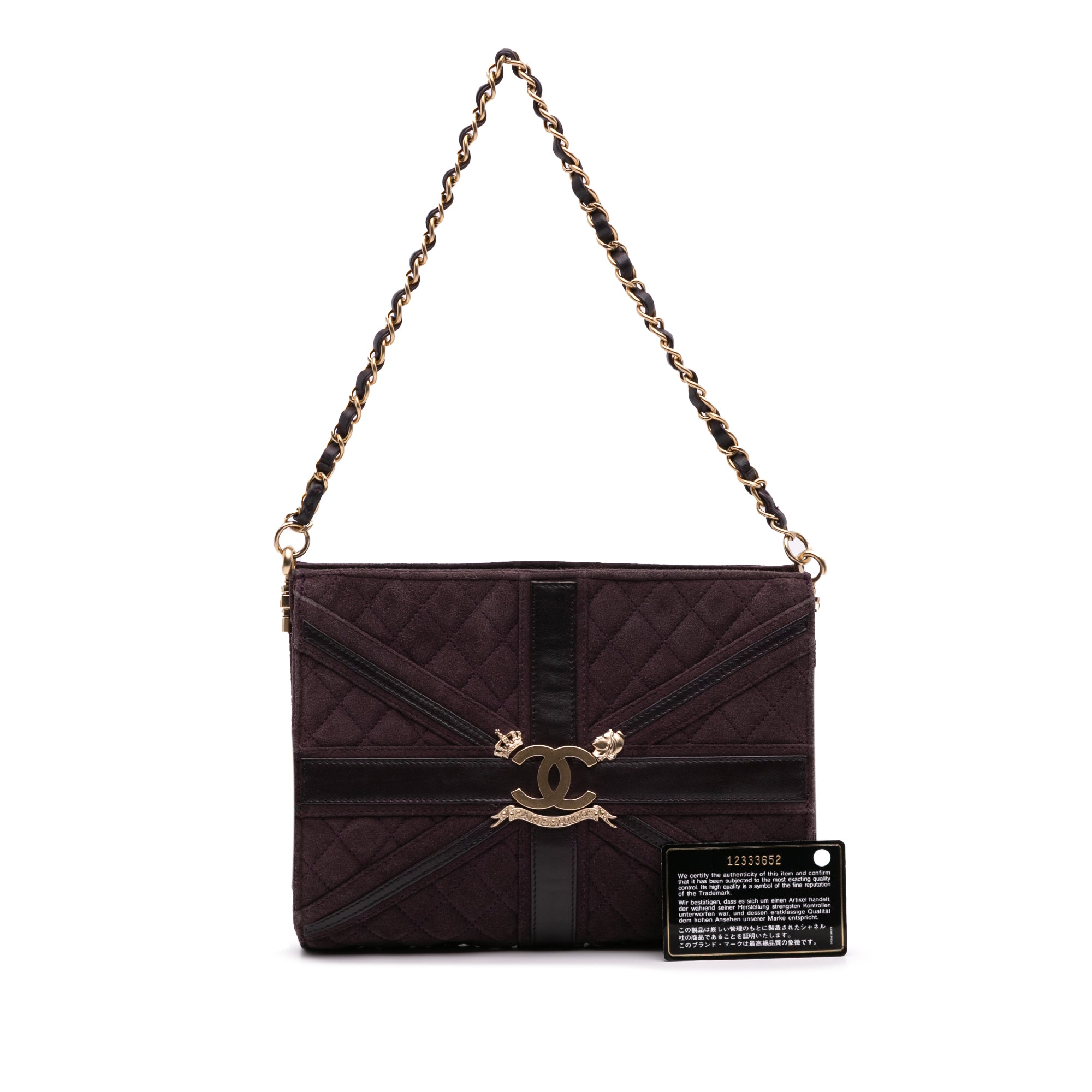 Quilted Suede Union Jack Clutch with Chain