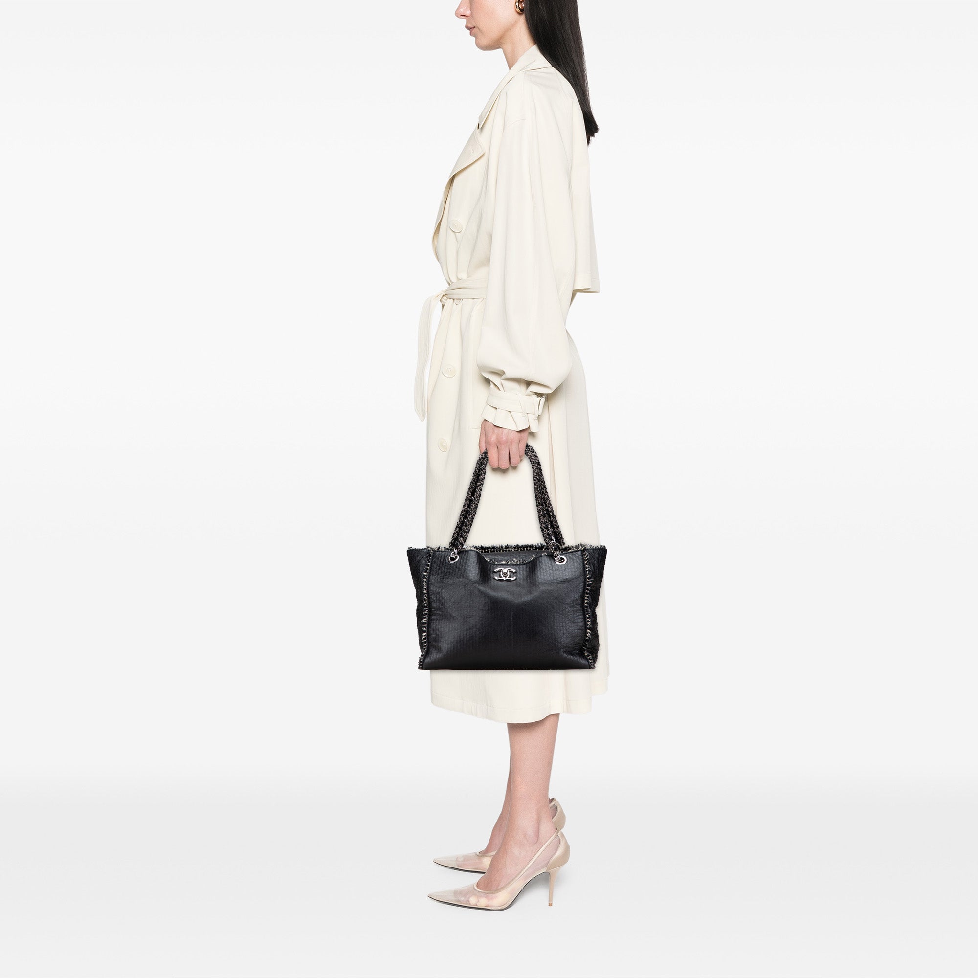 Glazed Calfskin Tweed Tweedy Shopping Tote