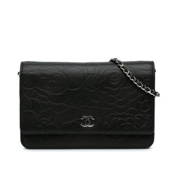 Lambskin Camellia Embossed Wallet On Chain