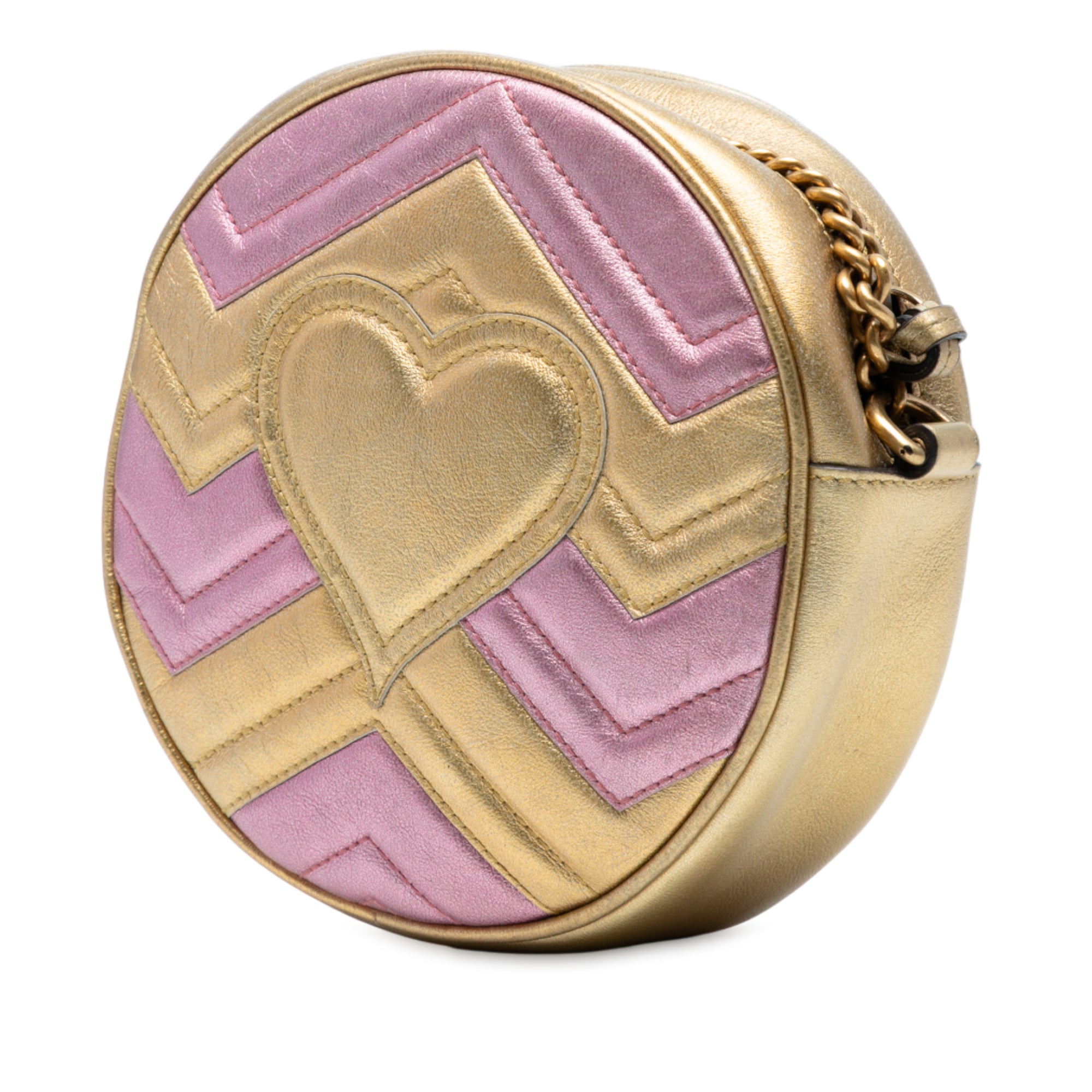 Mini GG Marmont Matelasse Metallic Leather Round Crossbody