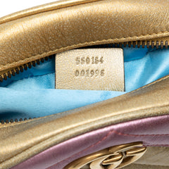 Mini GG Marmont Matelasse Metallic Leather Round Crossbody