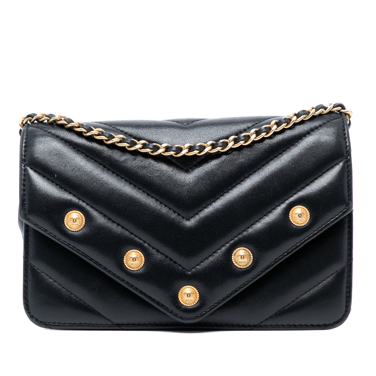 Chevron Lambskin Button Wallet On Chain