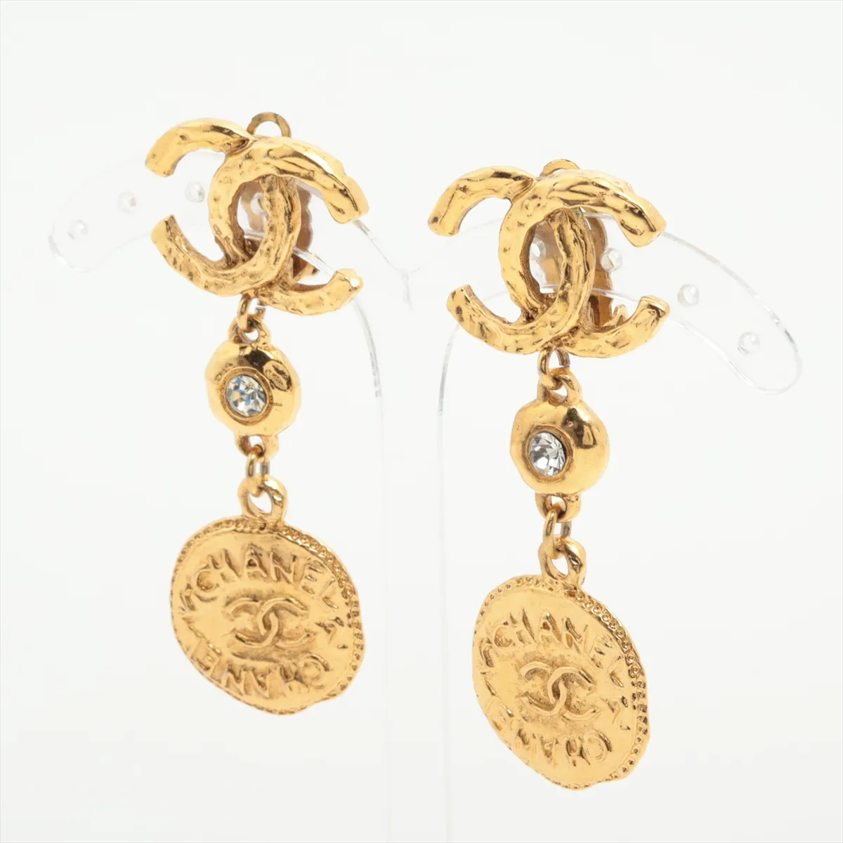 Chanel Vintage CC Dangle Earrings Metal with Crystals