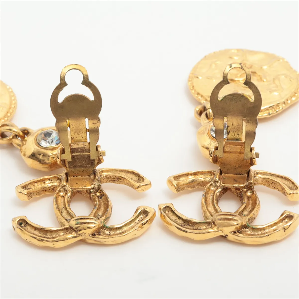 Chanel Vintage CC Dangle Earrings Metal with Crystals