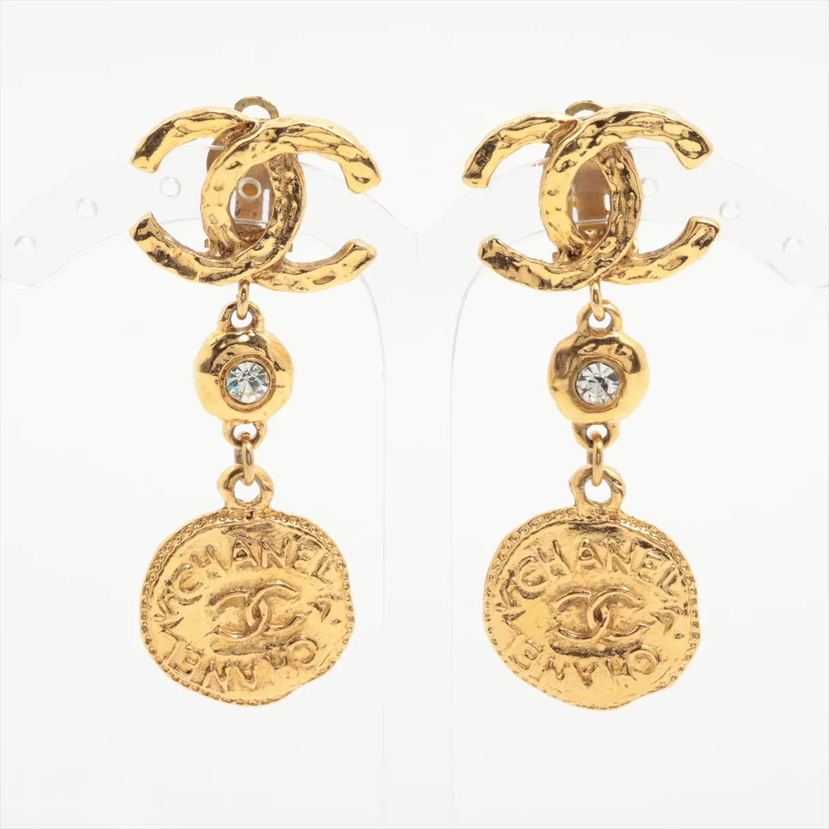 Chanel Vintage CC Dangle Earrings Metal with Crystals