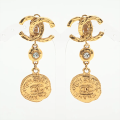 Chanel Vintage CC Dangle Earrings Metal with Crystals