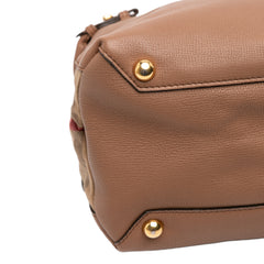 Medium Leather and House Check Banner Satchel