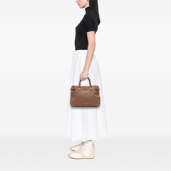 Medium Leather and House Check Banner Satchel