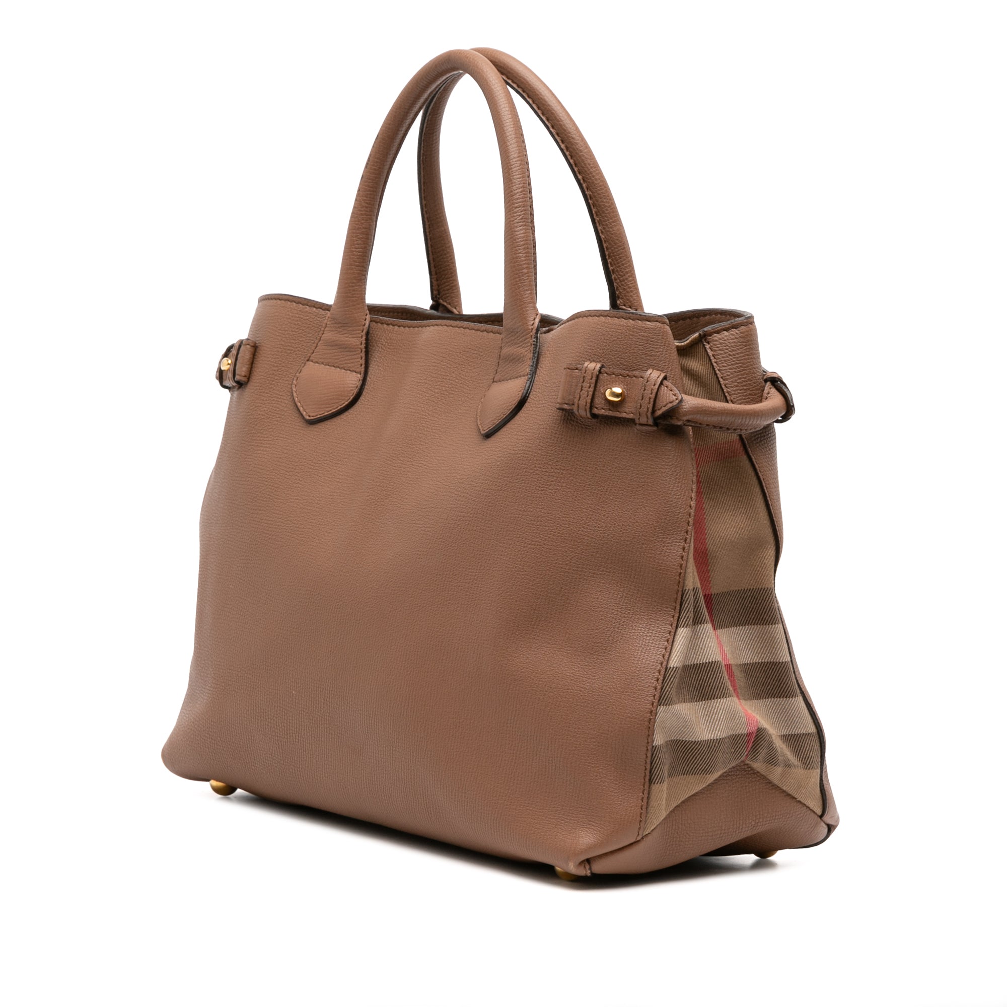 Medium Leather and House Check Banner Satchel