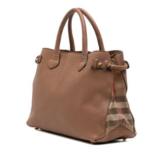 Medium Leather and House Check Banner Satchel