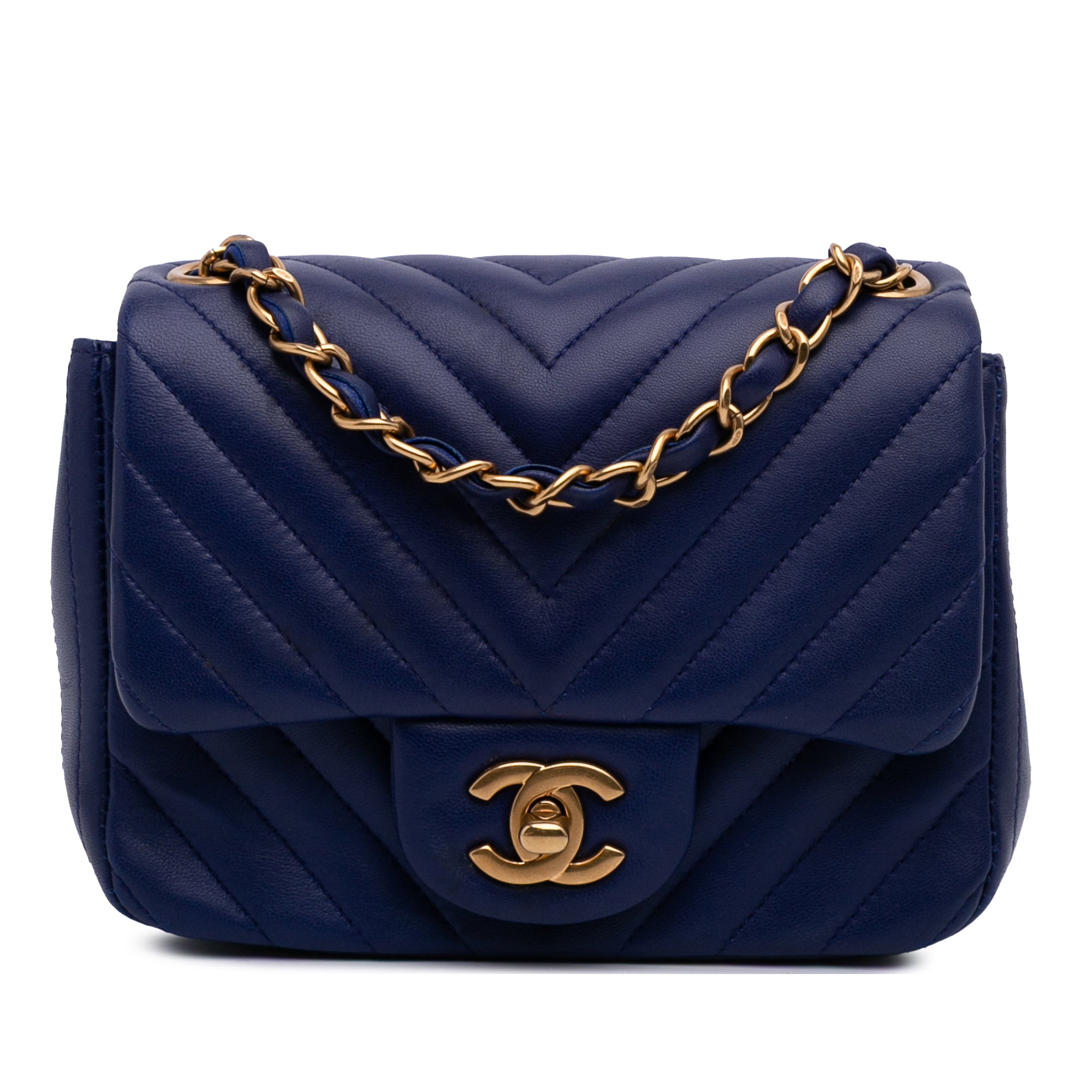 Mini Square Classic Chevron Lambskin Single Flap