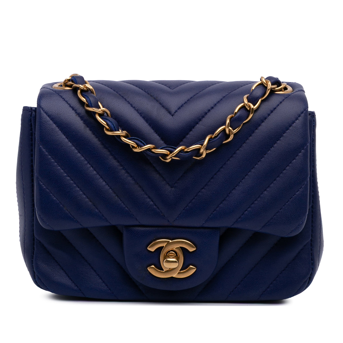 Mini Square Classic Chevron Lambskin Single Flap