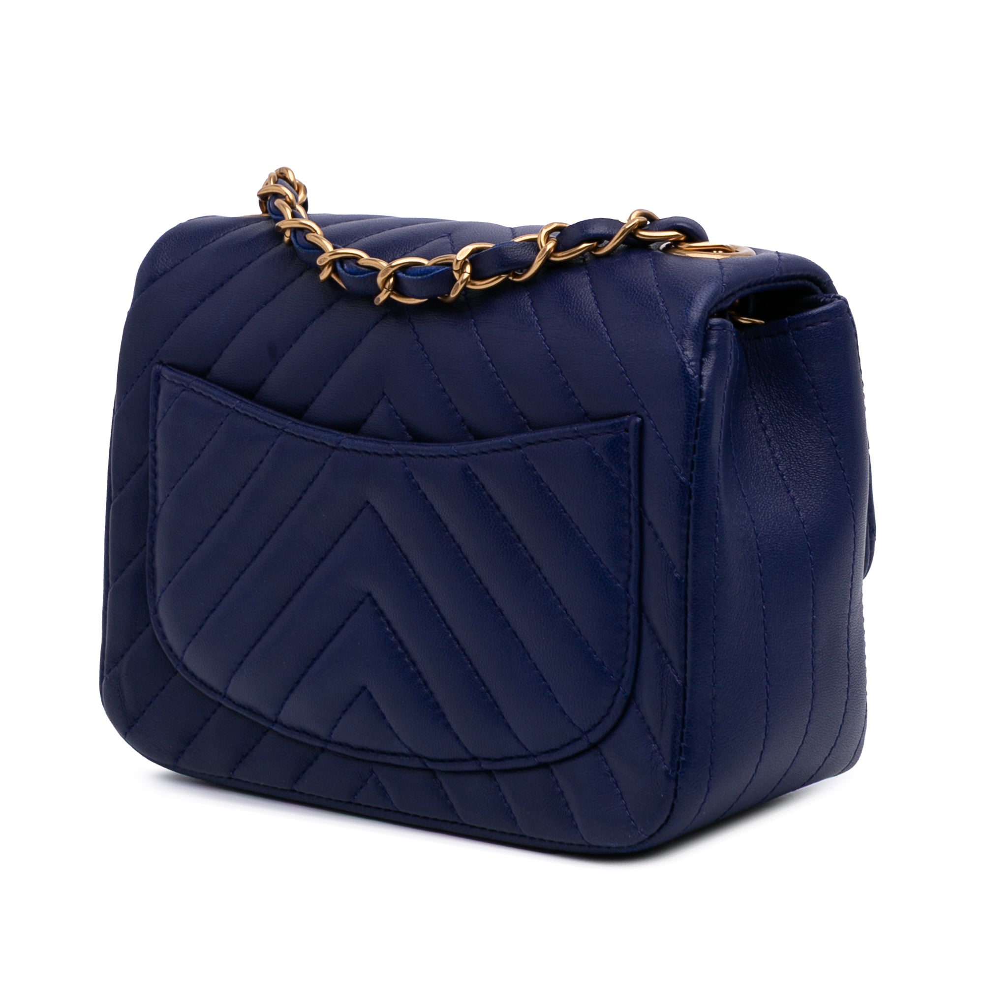 Mini Square Classic Chevron Lambskin Single Flap