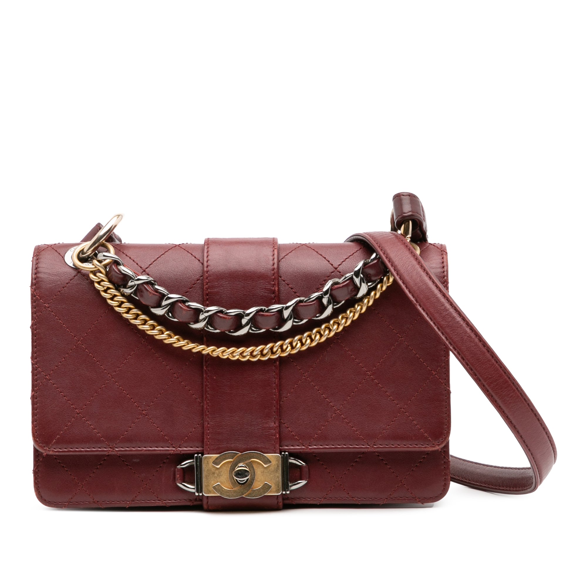 CC Stitched Calfskin Chain Flap