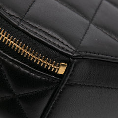 Quilted Lambskin Oval Logo Chain Top Handle Round Clutch on Chain