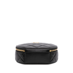 Quilted Lambskin Oval Logo Chain Top Handle Round Clutch on Chain