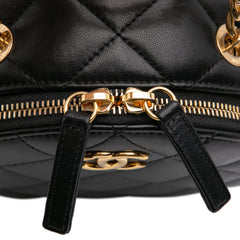 Quilted Lambskin Oval Logo Chain Top Handle Round Clutch on Chain
