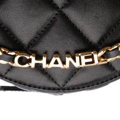 Quilted Lambskin Oval Logo Chain Top Handle Round Clutch on Chain