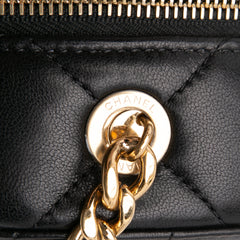 Quilted Lambskin Oval Logo Chain Top Handle Round Clutch on Chain
