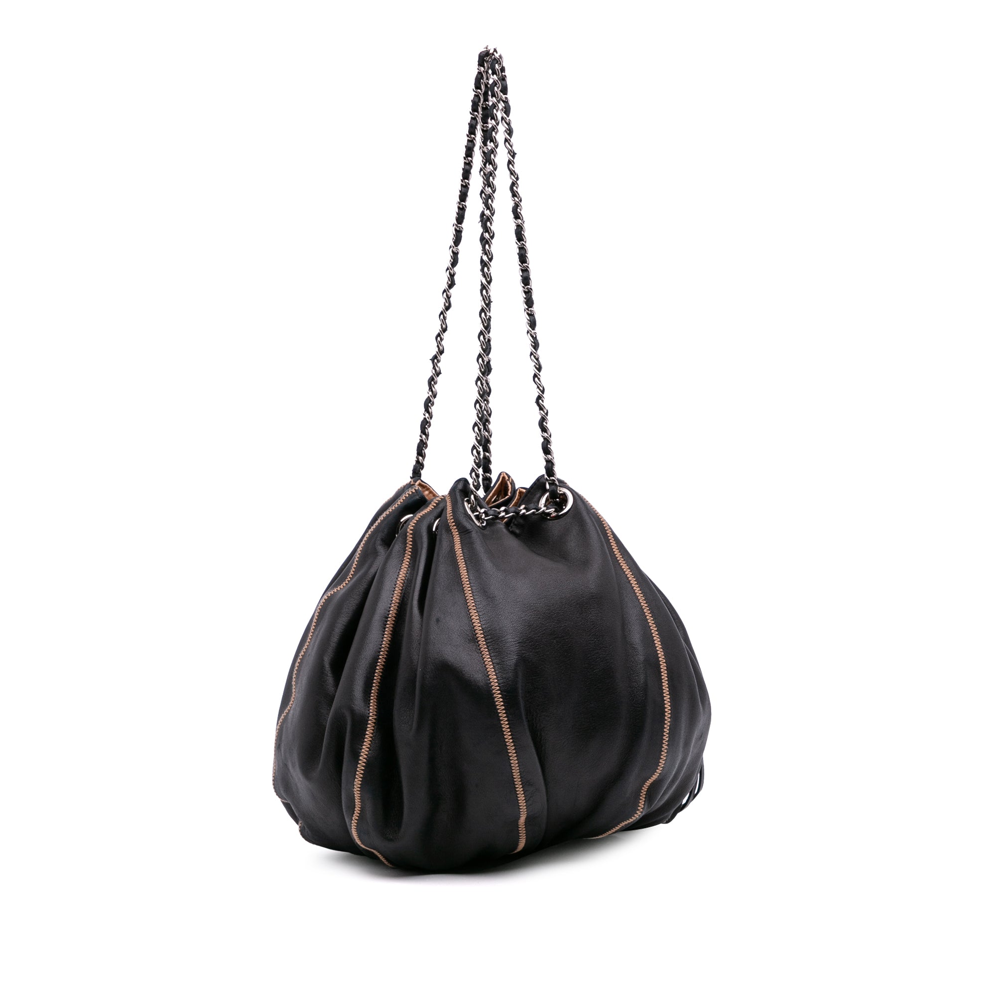 Lambskin and Satin Reversible Sac Cordon Bucket Bag