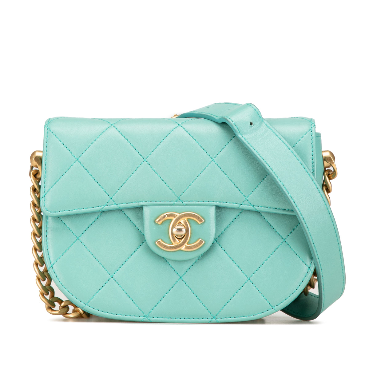 Quilted Lambskin Round Moon Messenger Flap
