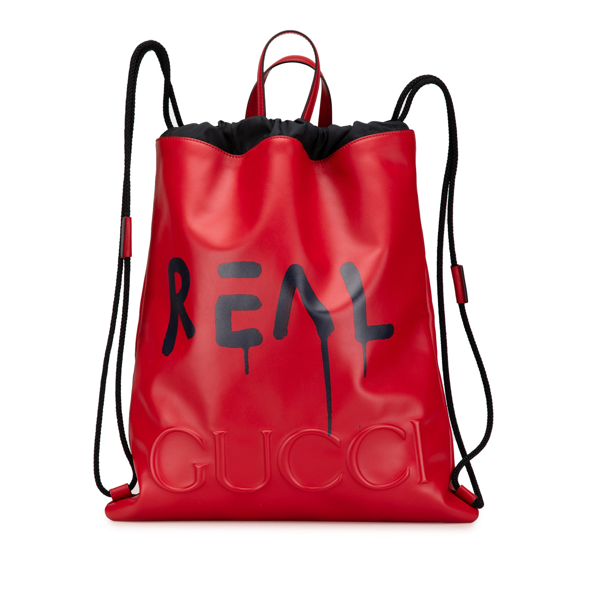 Leather Gucci Ghost Drawstring Backpack