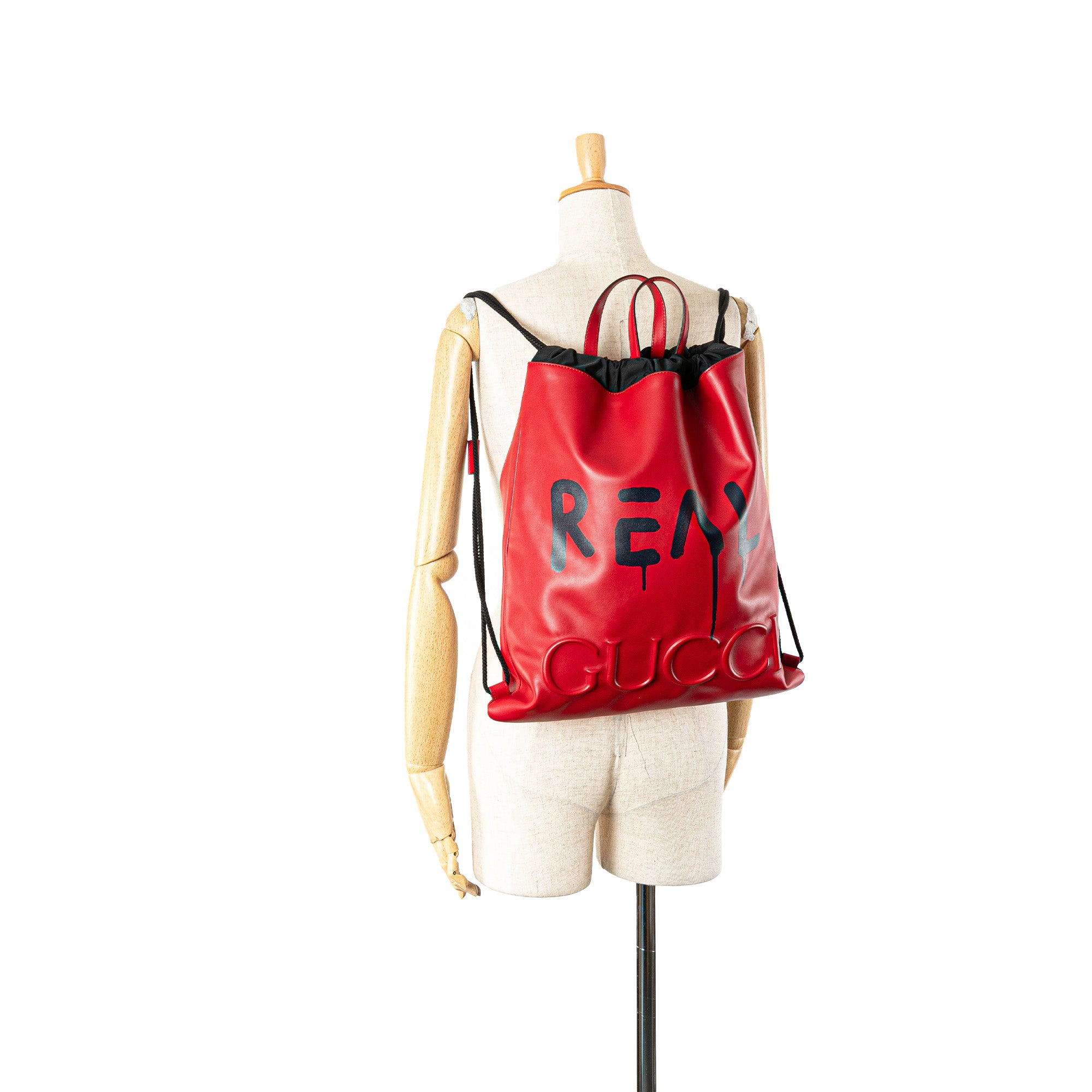 Leather Gucci Ghost Drawstring Backpack