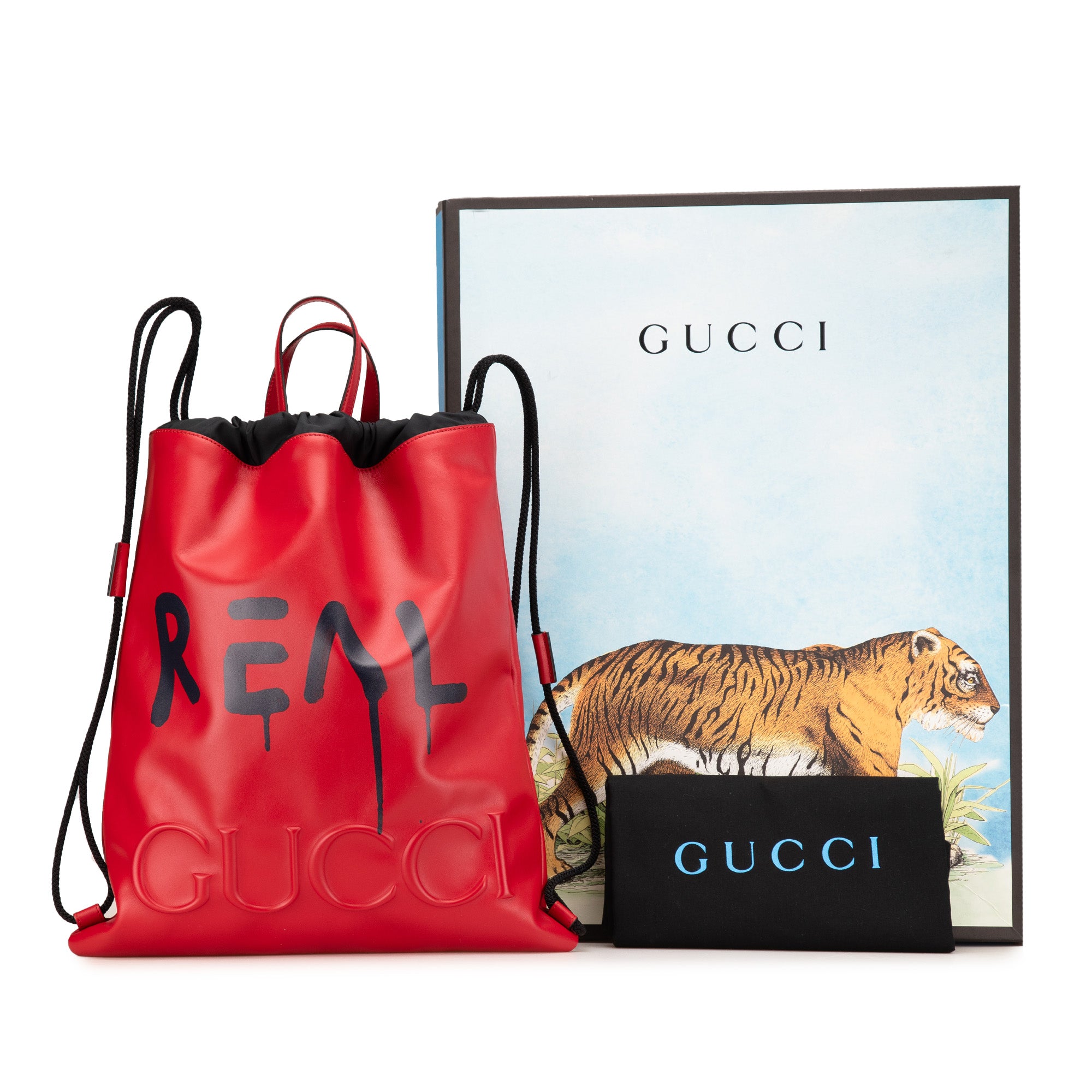 Leather Gucci Ghost Drawstring Backpack