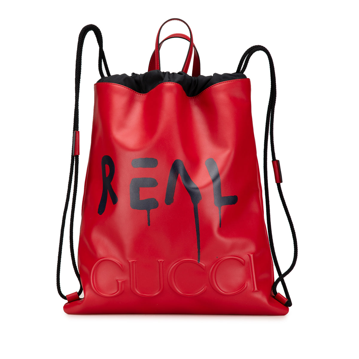 Leather Gucci Ghost Drawstring Backpack