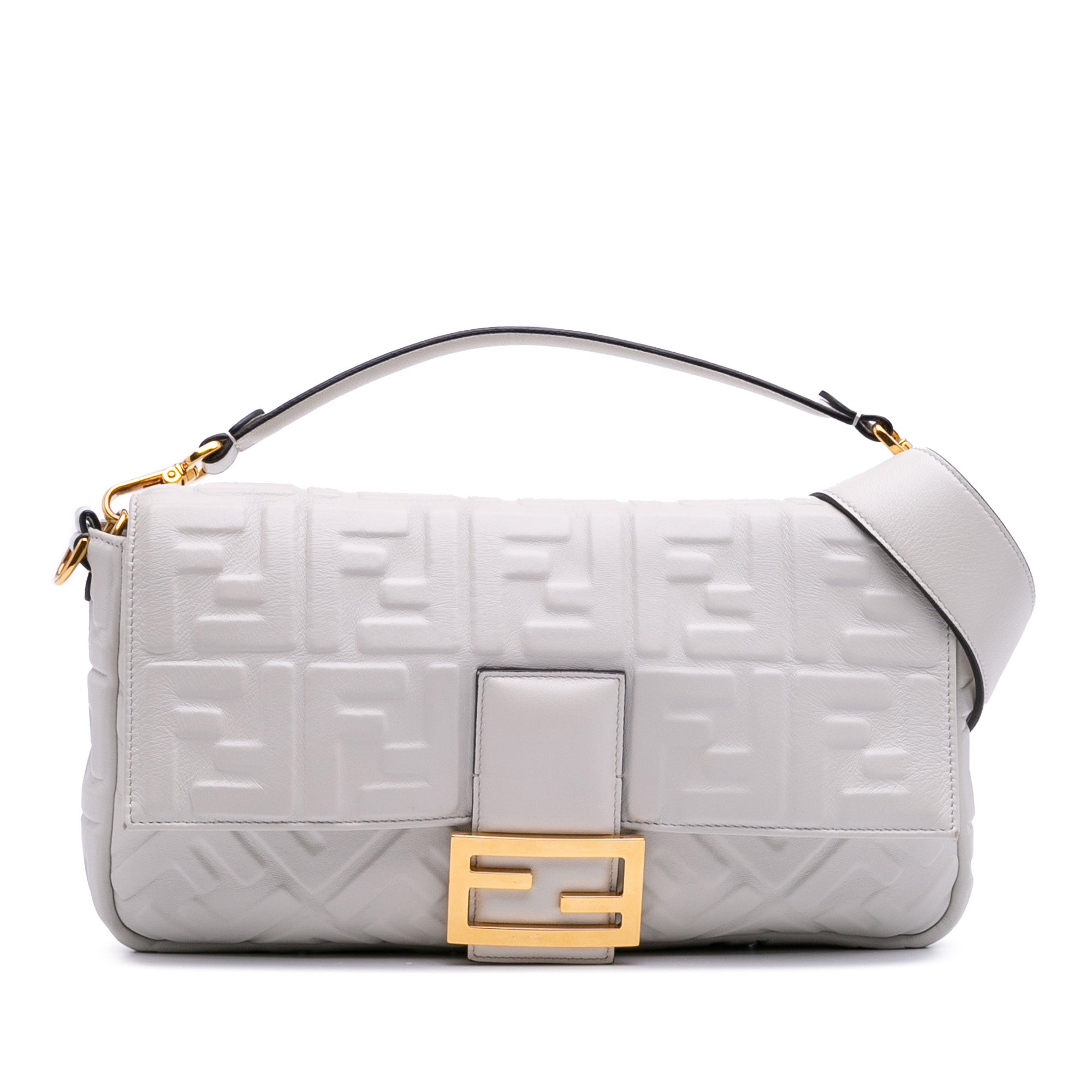 Large Zucca Embossed Leather Baguette Satchel