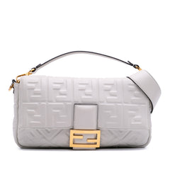 Large Zucca Embossed Leather Baguette Satchel