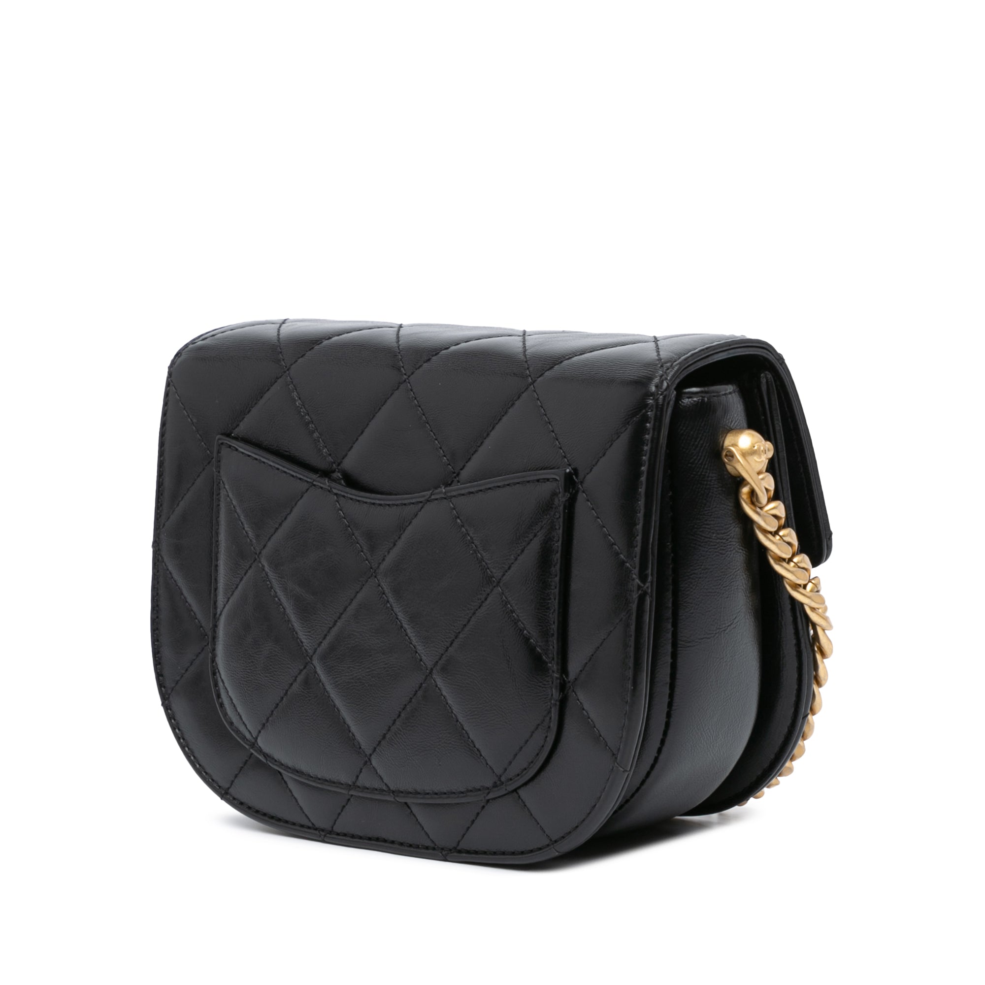 CC Quilted Calfskin Round Moon Messenger Flap