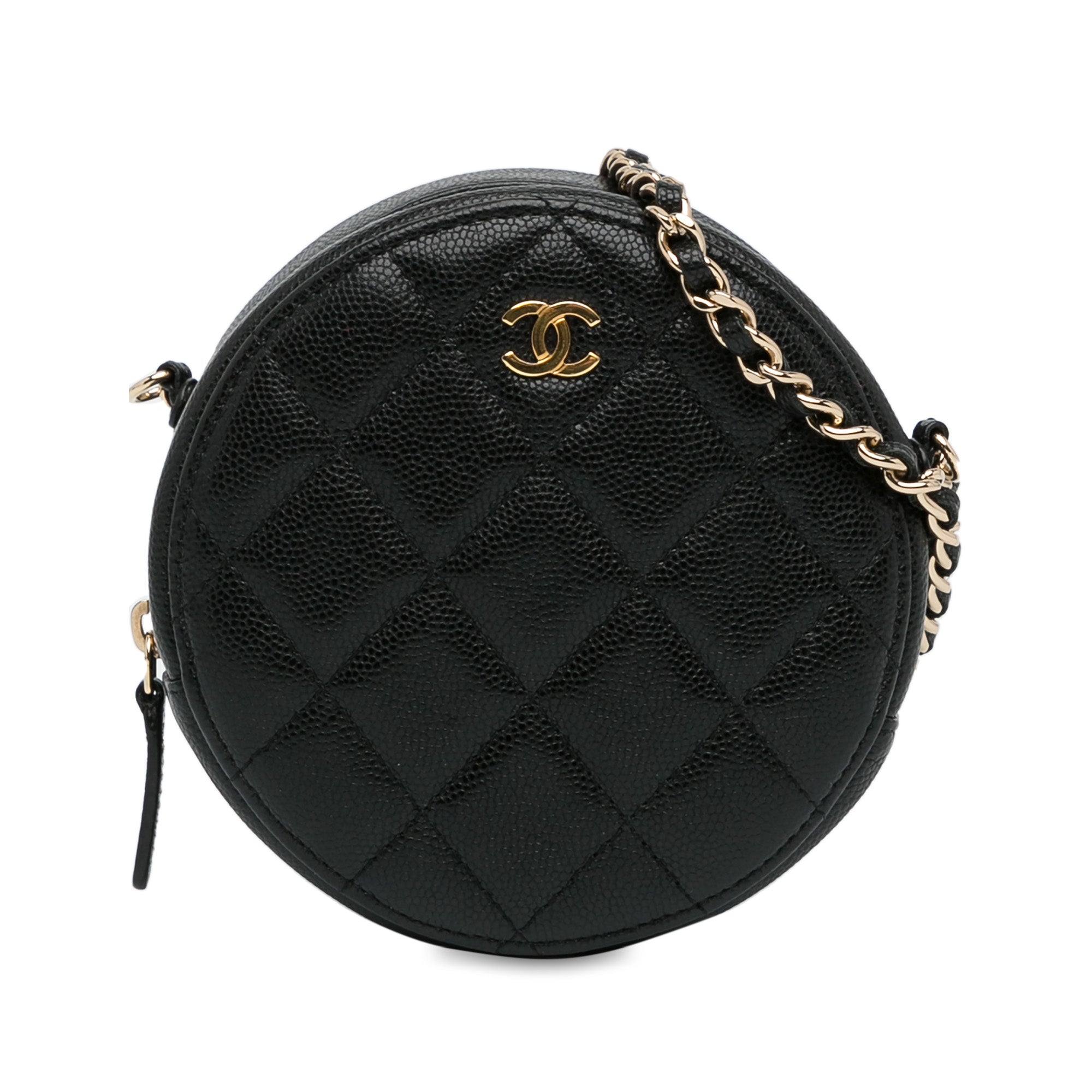 CC Quilted Caviar Round Clutch With Chain_0