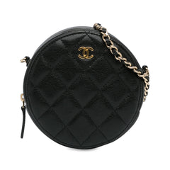 CC Quilted Caviar Round Clutch With Chain_0