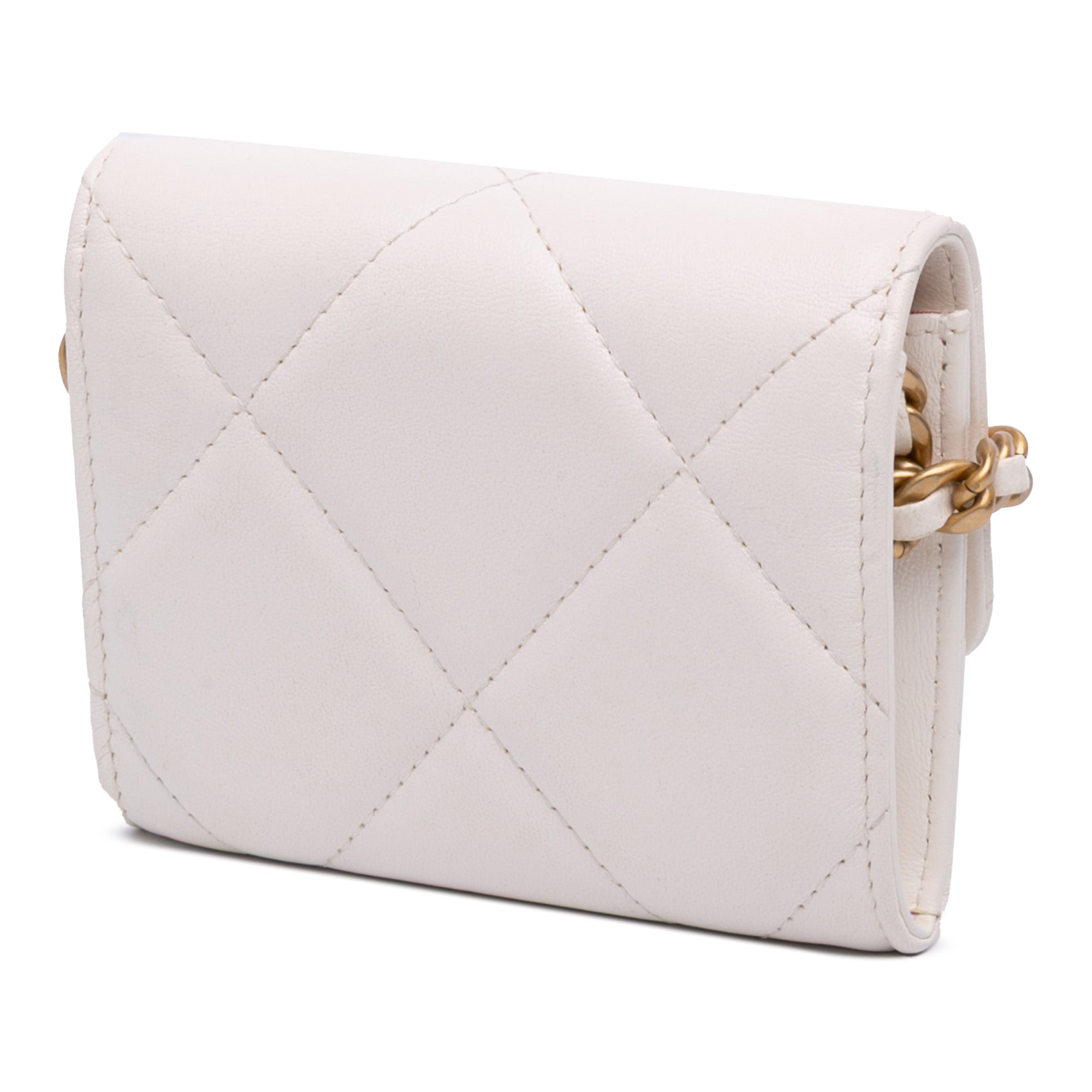 Quilted Lambskin Chanel 19 Card Holder On Chain