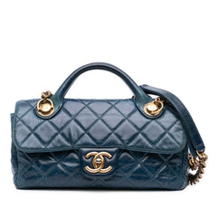 Small Glazed Calfskin Castle Rock Top Handle Flap