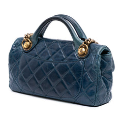 Small Glazed Calfskin Castle Rock Top Handle Flap