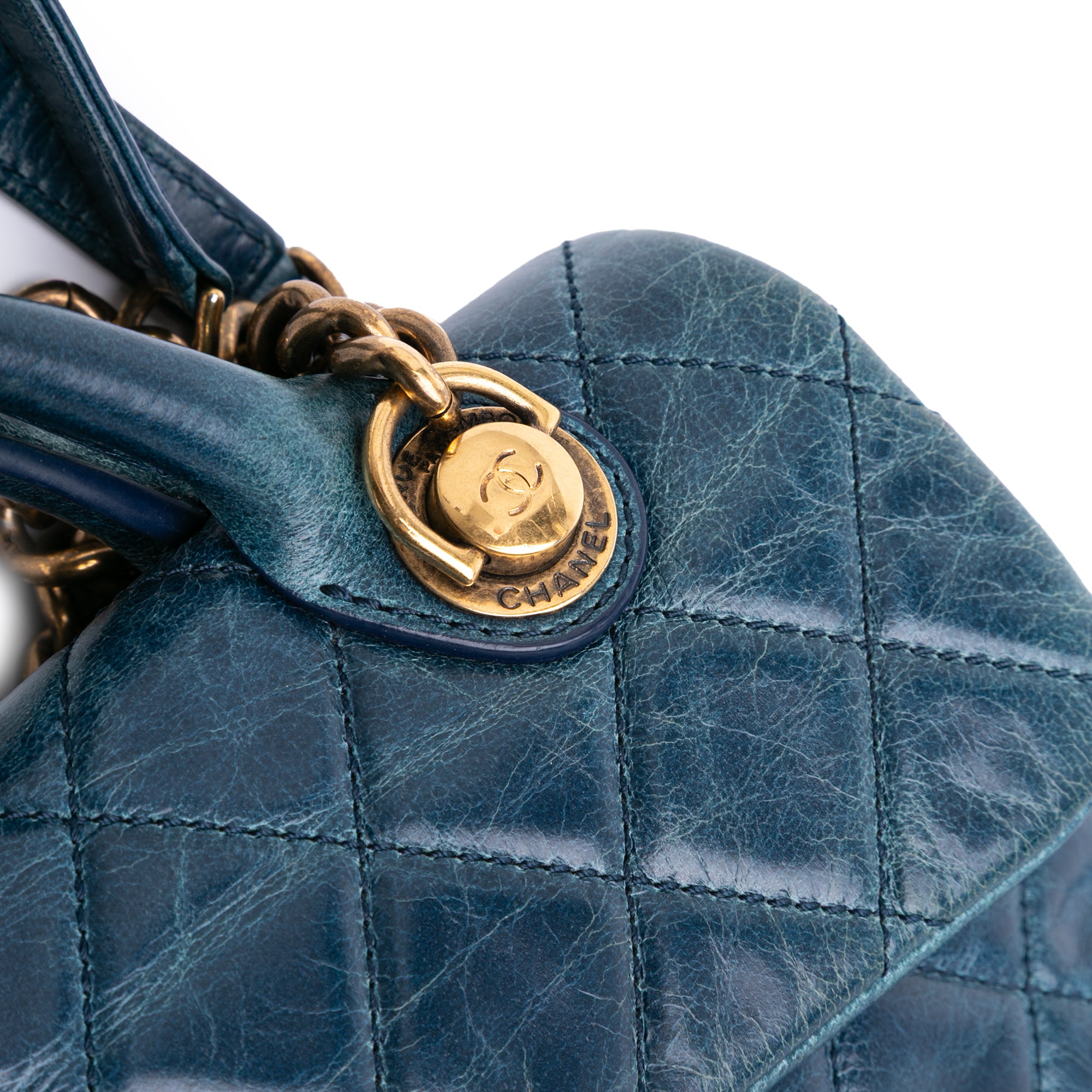 Small Glazed Calfskin Castle Rock Top Handle Flap